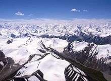 Flying over the Tian Shan mountains.