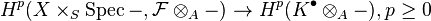 H^p(X \times_S \operatorname{Spec} -, \mathcal{F} \otimes_A -) \to H^p(K^\bullet \otimes_A -), p \ge 0