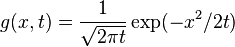 g(x, t) = \frac{1}{\sqrt{2 \pi t}} \exp({-x^2/2 t})