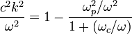 \frac{c^2k^2}{\omega^2}=1-\frac{\omega_p^2/\omega^2}{1+(\omega_c/\omega)}