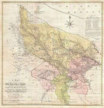 Near Delhi, Tibet appears as "Thibet or Bootan"