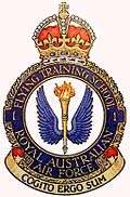 Crest of 1 Flying Training School, Royal Australian Air Force, featuring blue wings surrounding a flaming torch, and the motto "Cogito ergo sum"