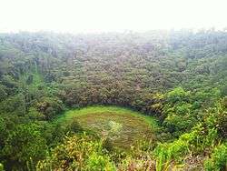 A deep dormant crater volcano