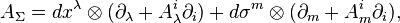   A_\Sigma=dx^\lambda\otimes (\partial_\lambda + A_\lambda^i\partial_i) +d\sigma^m\otimes (\partial_m + A_m^i\partial_i), 