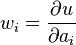  w_i =\frac{\partial u}{\partial a_i} 