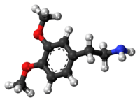 Ball-and-stick model of the 3,4-dimethoxyphenethylamine molecule