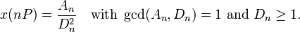 
  x(nP) = \frac{A_n}{D_n^2} \quad \text{with}~\gcd(A_n,D_n)=1~\text{and}~D_n \ge 1.
