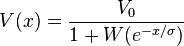  V(x) = \frac{V_0}{1+W (e^{-x/\sigma})}