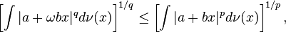 \left[\int|a+\omega bx|^q d\nu(x)\right]^{1/q} \le \left[\int|a+bx|^p d\nu(x)\right]^{1/p},