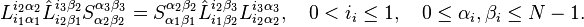  L_{i_1\alpha_1}^{i_2\alpha_2} {\hat L}_{i_2\beta_1}^{i_3\beta_2} S_{\alpha_2\beta_2}^{\alpha_3\beta_3}= S_{\alpha_1\beta_1}^{\alpha_2\beta_2} {\hat L}_{i_1\beta_2}^{i_2\beta_3} L_{i_2\alpha_2}^{i_3\alpha_3},\quad 0<i_i\le1,\quad 0\le \alpha_i, \beta_i\le N-1.