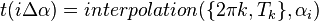 t(i\Delta \alpha) = interpolation(\{ 2\pi k , T_k \} , \alpha _i)