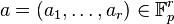 a = (a_1, \ldots , a_r)  \in  \mathbb{F}_p^r