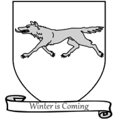 A coat of arms showing a gray wolf on a white field.