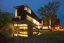 University of Iowa Art Building West at night.