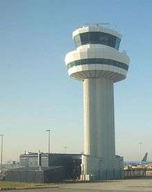 Tall, white control tower