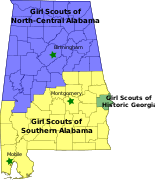 Map of Girl Scout Councils in Alabama