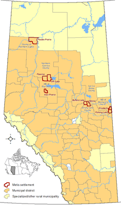 Locations of Alberta's Metis settlements