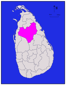 Area map of Anuradhapura District, located somewhat to the north of the centre of the country, in the North Central Province of Sri Lanka