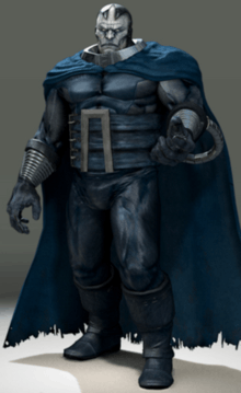 The Apocalypse that appears in the X-Men Legends 2 video game. He is presented as a stocky, pale skinned man wearing heavy, dull blue armor and a tattered blue cape.