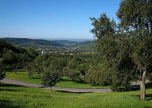 landscape of open countryside, with deep forests in the mid-ground and mountains on the horizon