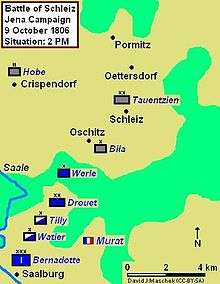 Map of the Battle of Schleiz, 9 October 1806 at 2:00 pm