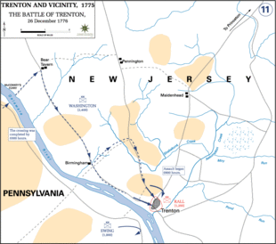 Map shows the movement of Washington's army to attack Trenton.