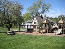 the playground at the front of the campus in front of SESL and Fitzpatrick.