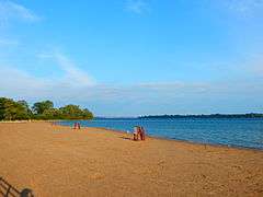 View of the beach at Beaver Island State Park.