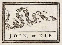 Join, or Die by Benjamin Franklin was recycled to encourage the former colonies to unite against British rule