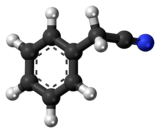 Ball-and-stick model of the benzyl cyanide molecule