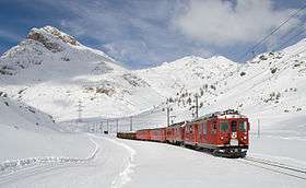 Winter scene near the top of the Bernina Pass.