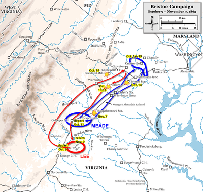 A map of the Bristoe Campaign