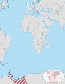 Position of the United Kingdom (white) relative to the edge of its Antarctic territorial claim (striped).