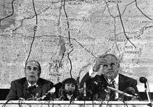 François Mitterrand Chancellor Helmut Kohl, 24 September 1987 at press conference with microphones