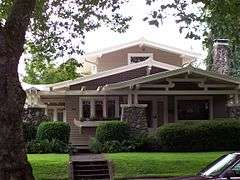 Photograph of a city house shaded by trees