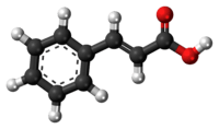 Ball-and-stick model of the cinnamic acid molecule