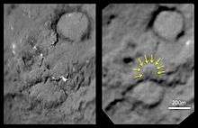 'Before and after' comparison images from Deep Impact and Stardust, showing the crater formed by Deep Impact on the right hand image.