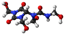 Ball-and-stick model of the diazolidinyl urea molecule