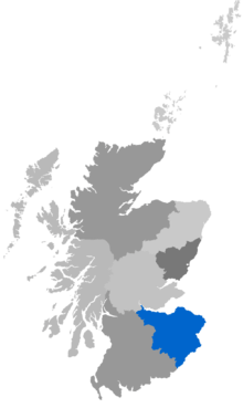 Map showing Edinburgh Diocese as a coloured area around the Lothians and the Borders