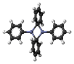 Ball-and-stick model of the diphenylzinc dimer molecule