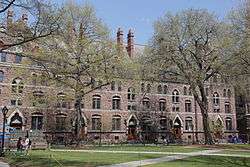 Stone facade of Durfee Hall from Old Campus lawn