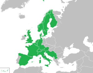 A coloured map of the countries of Europe