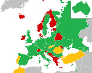 A coloured map of the countries of Europe