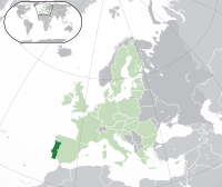 Map showing Portugal in Europe