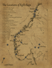 A map including many of the locations Egil travels to