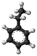 Ball-and-stick model of the ethylbenzene molecule