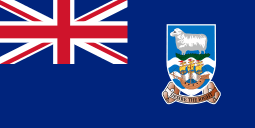 Blue Ensign with Union Flag in the canton and the Falkland Islands coat of arms in the fly.