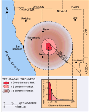 Map of California with concentric rings centered on the central eastern edge of the state. Reno, Sacramento and Fresno are in the largest circle.