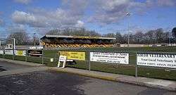 Grandstand and football pitch at Galabank