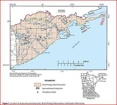  This is a topographic map of the extreme northeastern tip of Minnesota. The green line shows the route the voyageurs took on their Grand Portage.